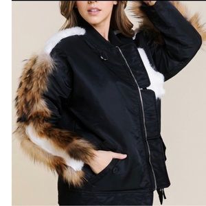 Faux Fur Sleeves Bomber Jacket